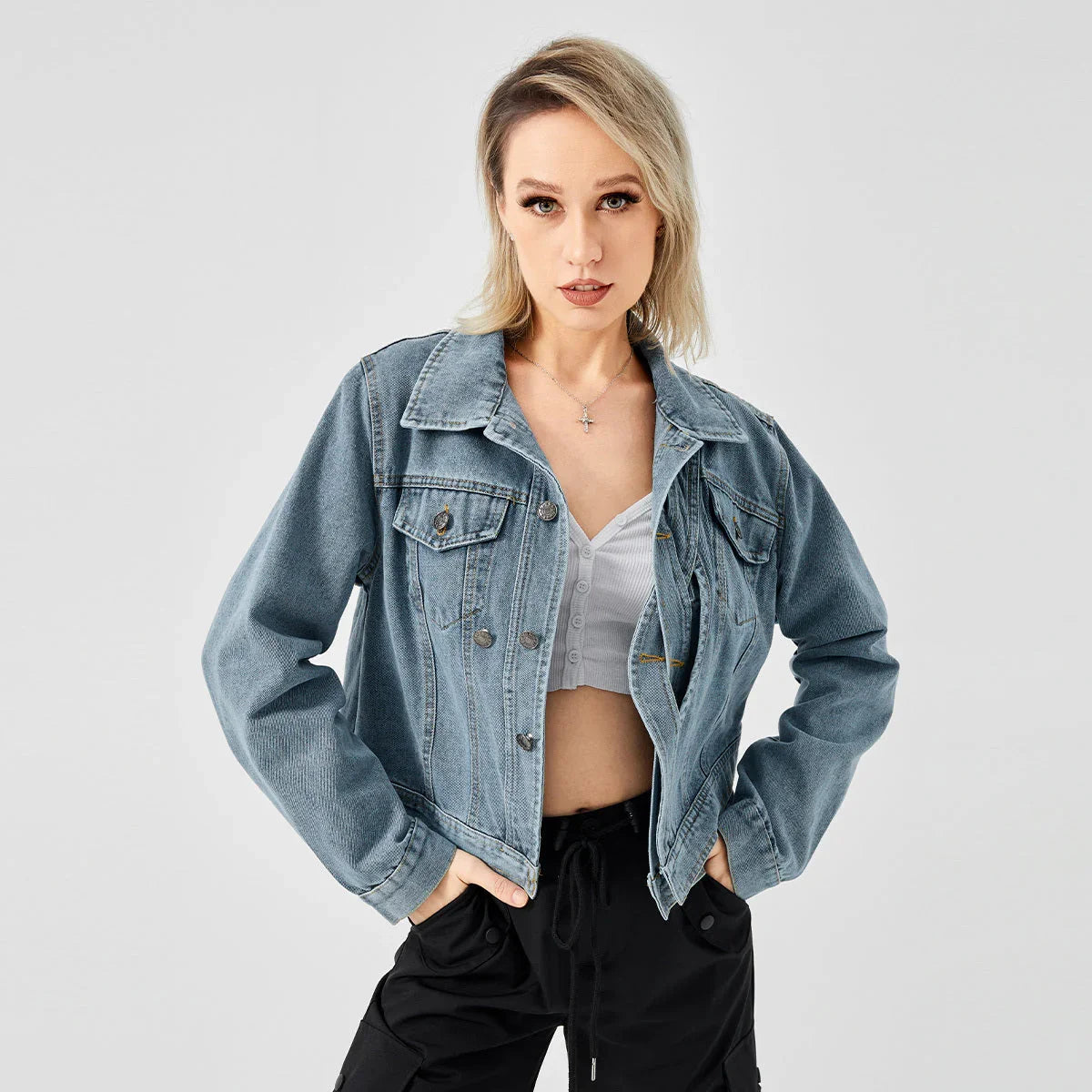 Women's Denim Long Sleeve Designed Jacket Fashion Top - VAleG