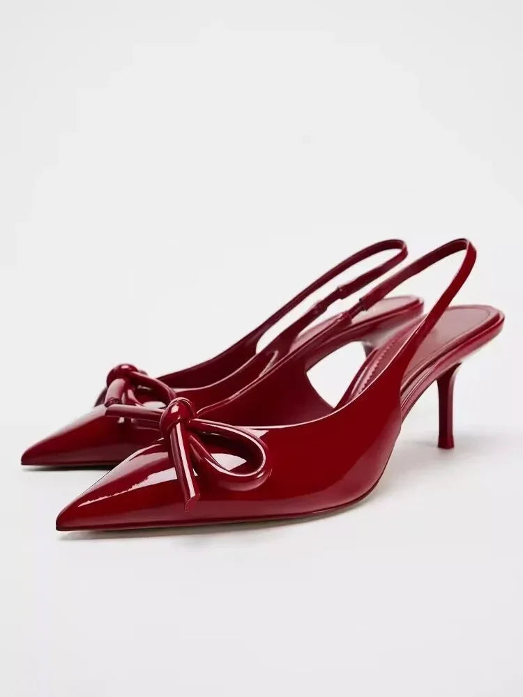 Women's Shoes Red Bowknot Decoration Low-cut Exposed Heel - VAleG
