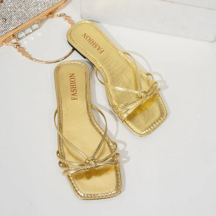 Women's Square Toe Slippers Simple Thin Strap - VAleG