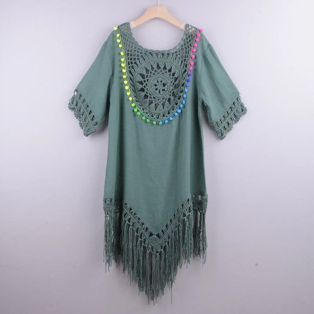 Loose Fringed Holiday Style Beach Blouse - VAleG