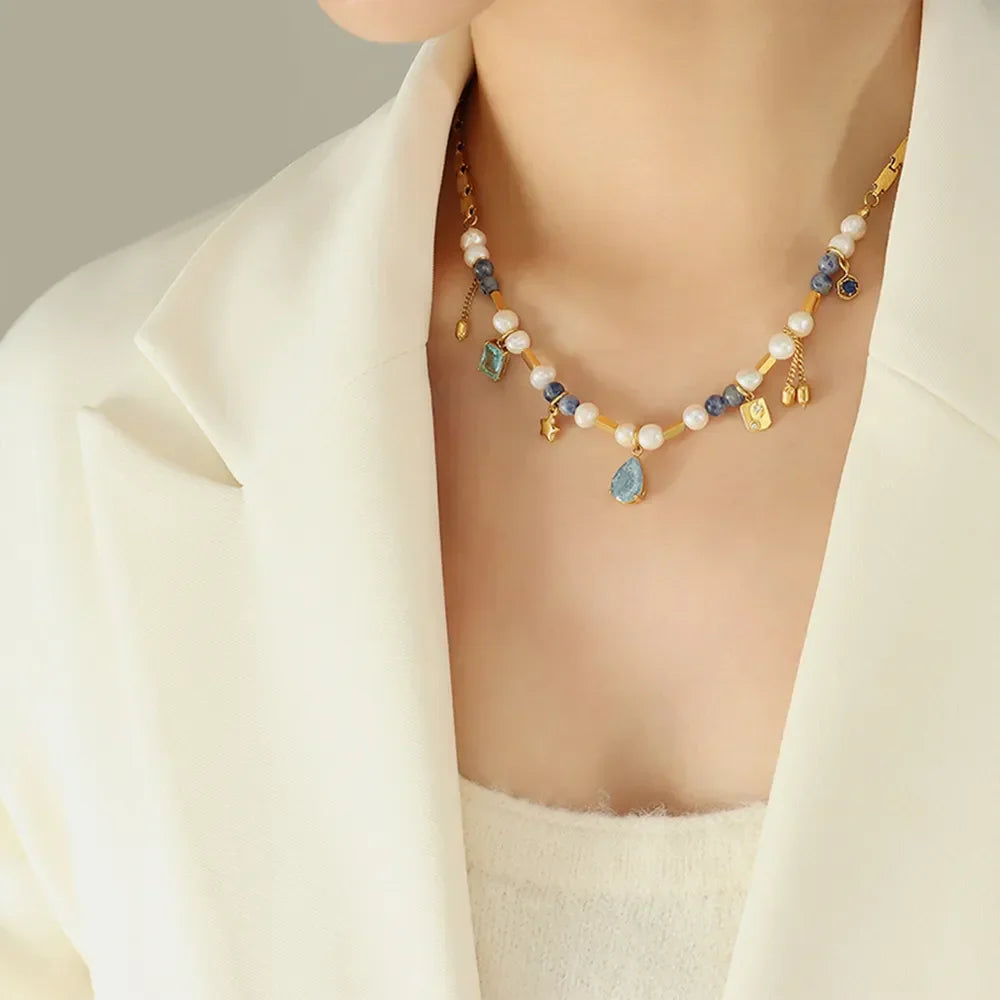18K Gold-Plated Beaded Charm Necklace - VAleG