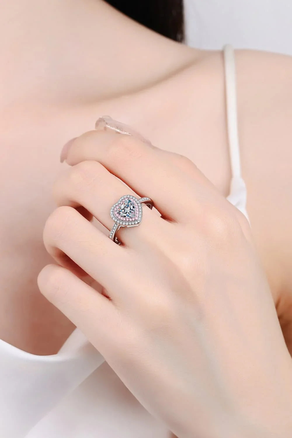 1 Carat Moissanite Heart 925 Sterling Silver Ring - VAleG