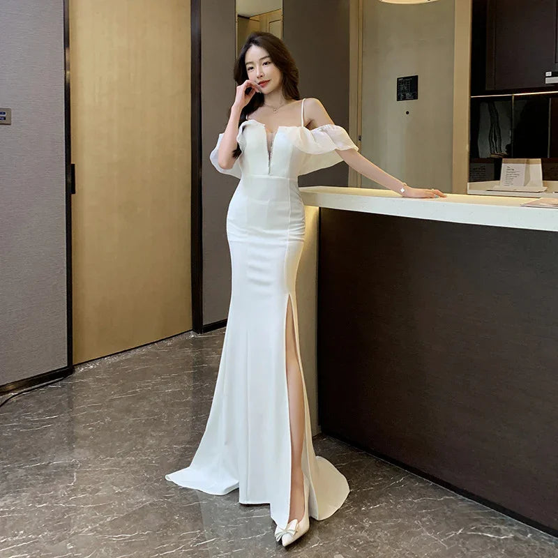 One-neck Low-cut Long Halter Dress - VAleG