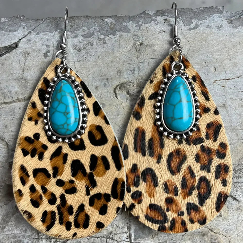 Artificial Turquoise Teardrop Earrings - VAleG