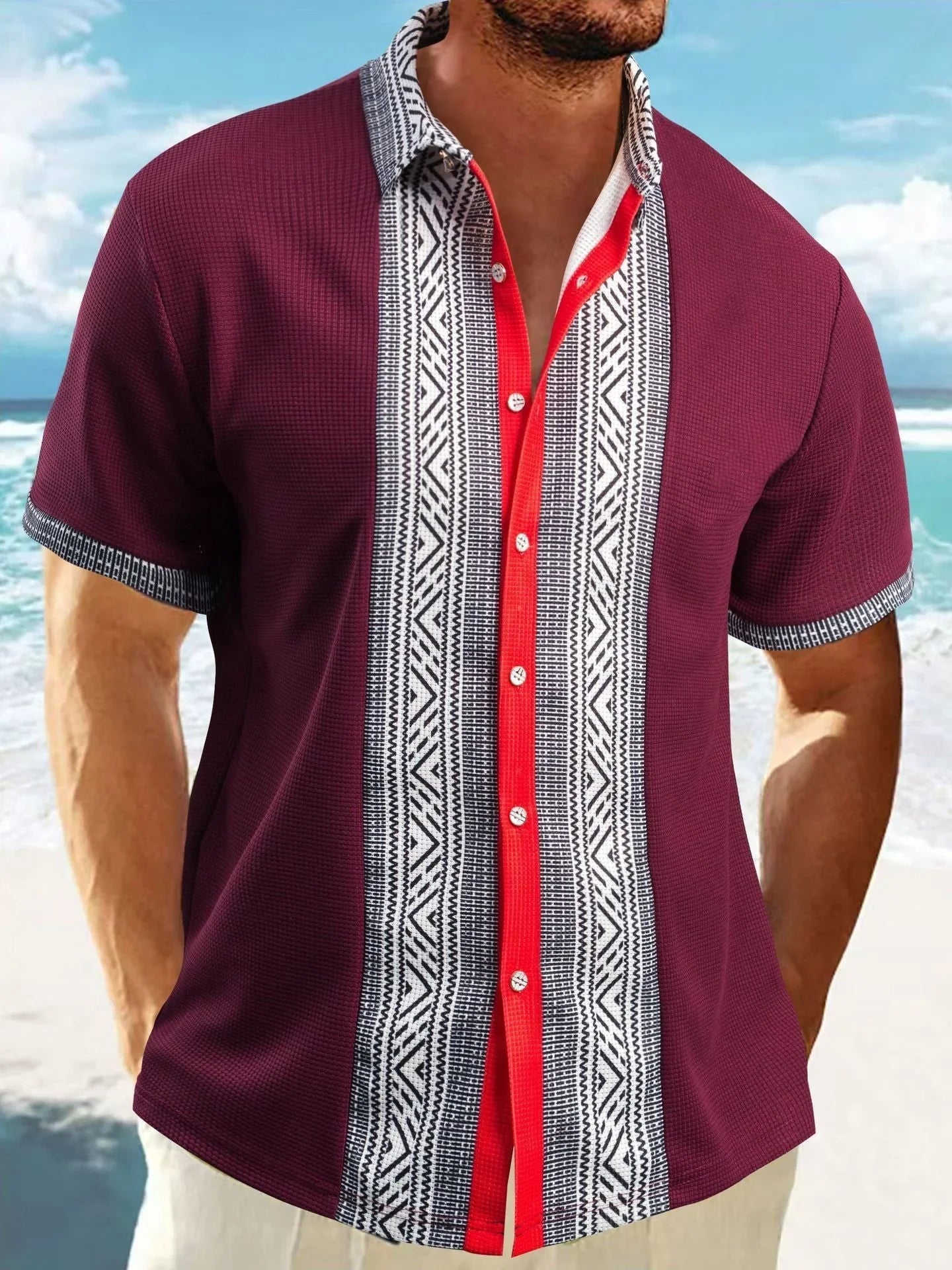 Printed Button Short Sleeve Men - VAleG