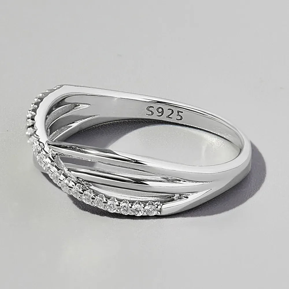 Crisscross Inlaid Zircon 925 Sterling Silver Ring - VAleG