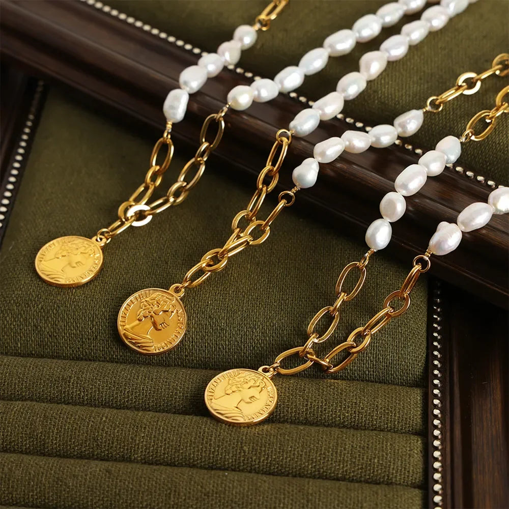 Coin pendant Pearl Titanium Steel Necklace - VAleG