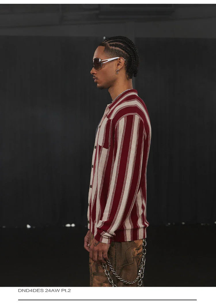 American Retro Flag XINGX Printed Striped Sweater Short Wide Long-sleeved Shirt - VAleG