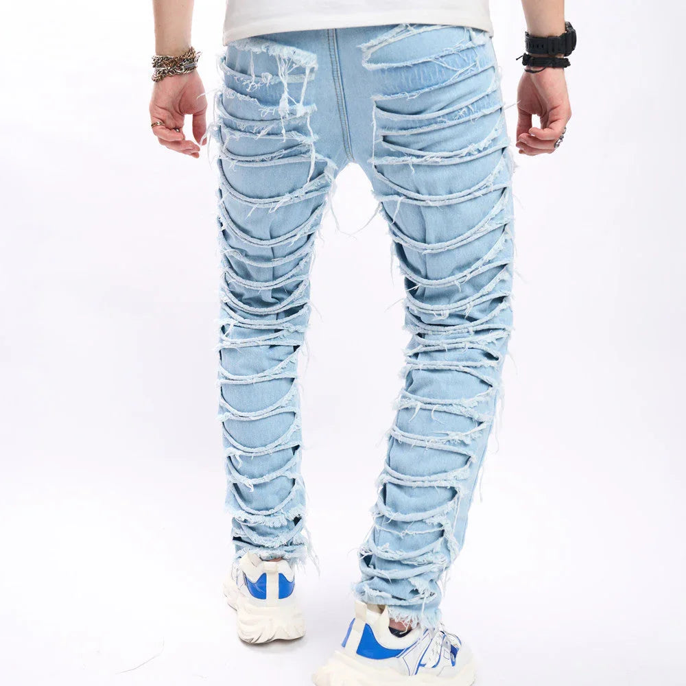Simple Solid Color Ripped Skinny Jeans - VAleG