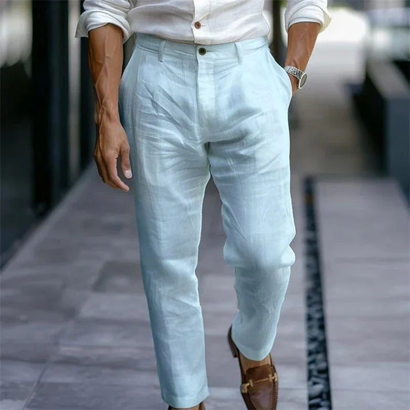 Men's Youth Linen Solid Color Outdoor Breathable Casual Pants - VAleG