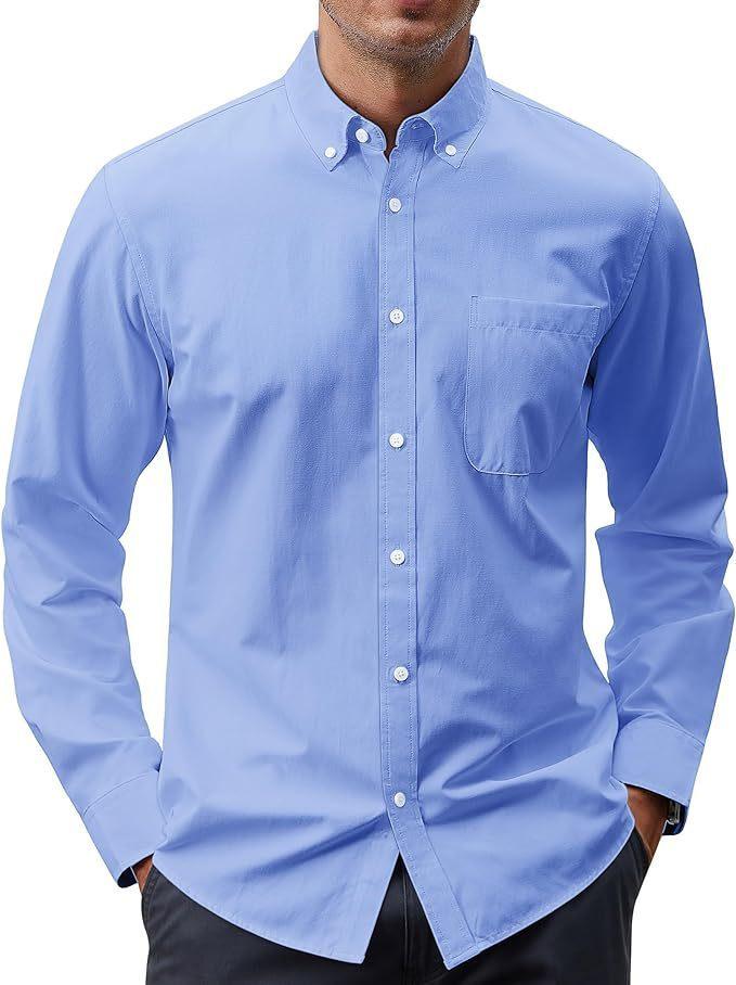 Solid Color Oxford Long Sleeve Button Shirt - VAleG