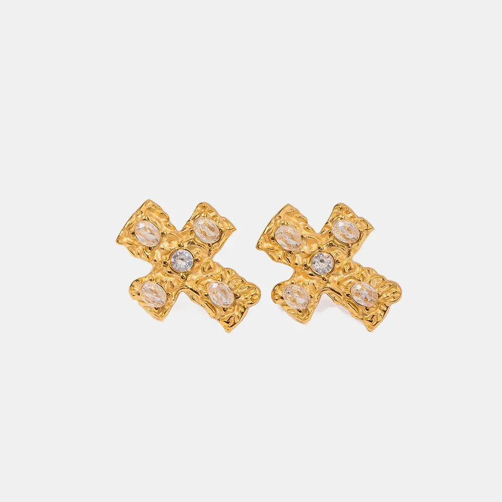 18K Gold-Plated Zircon Cross Earrings - VAleG