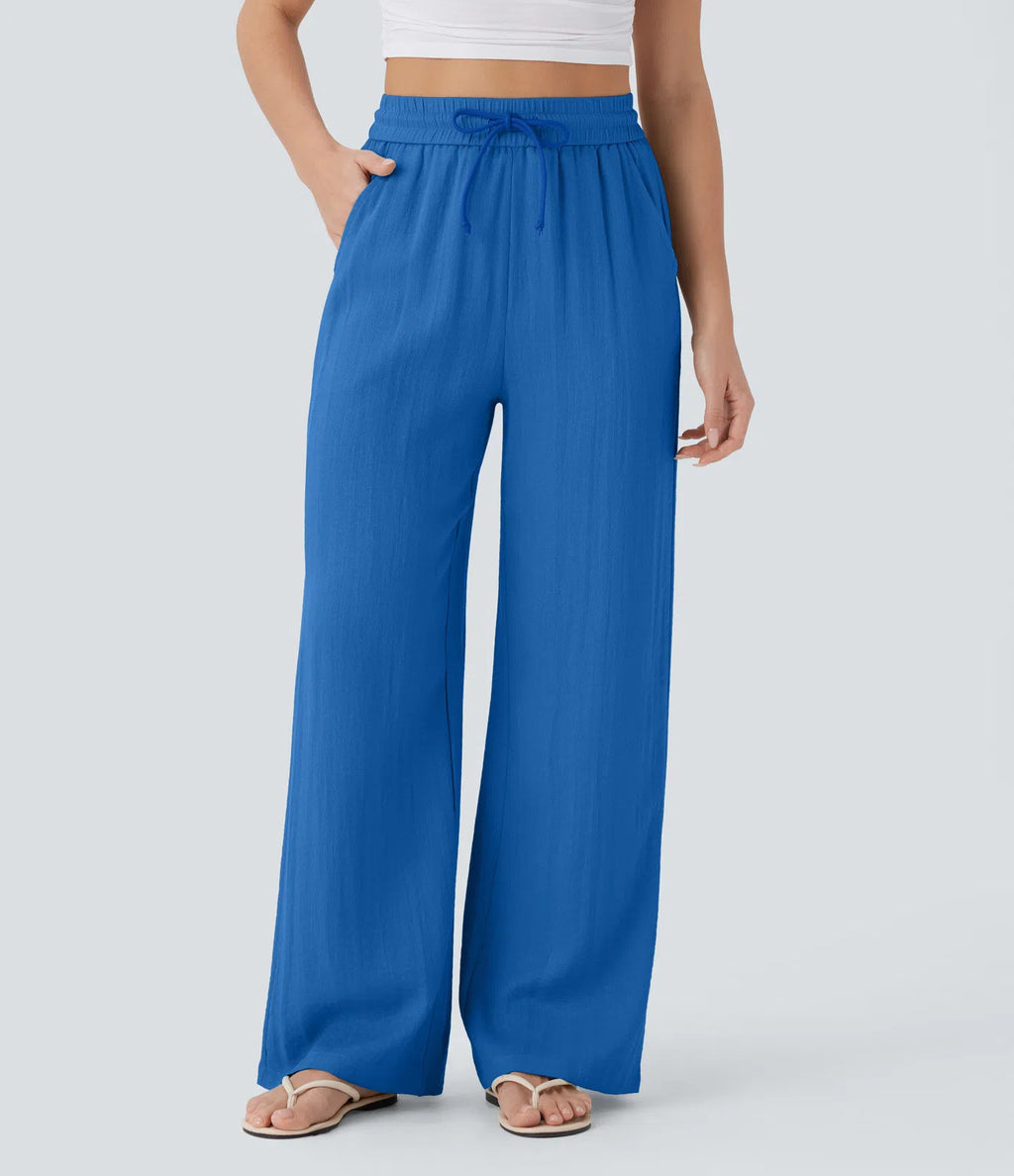 Pantaloni larghi casual a gamba larga in tinta unita
