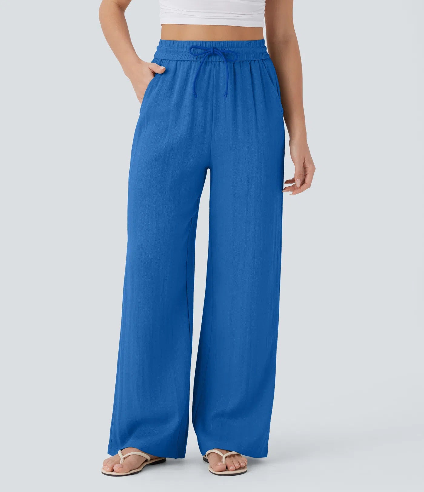 Pantaloni larghi casual a gamba larga in tinta unita