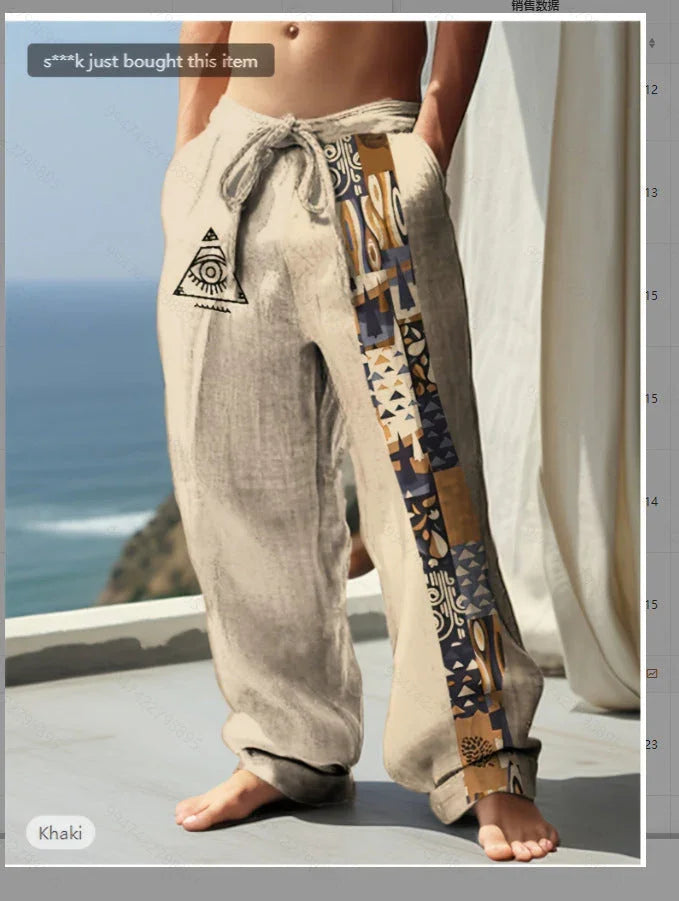 Retro Printed Loose Casual Straight Trousers - VAleG