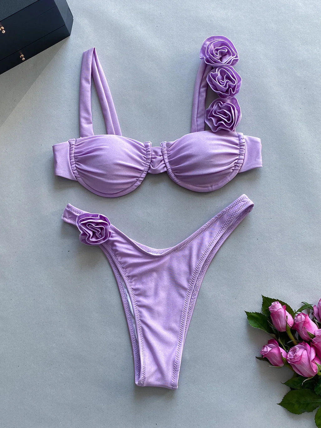 Steel Bracket Three-dimensional Flower Split Women's Swimsuit Swimsuit - VAleG