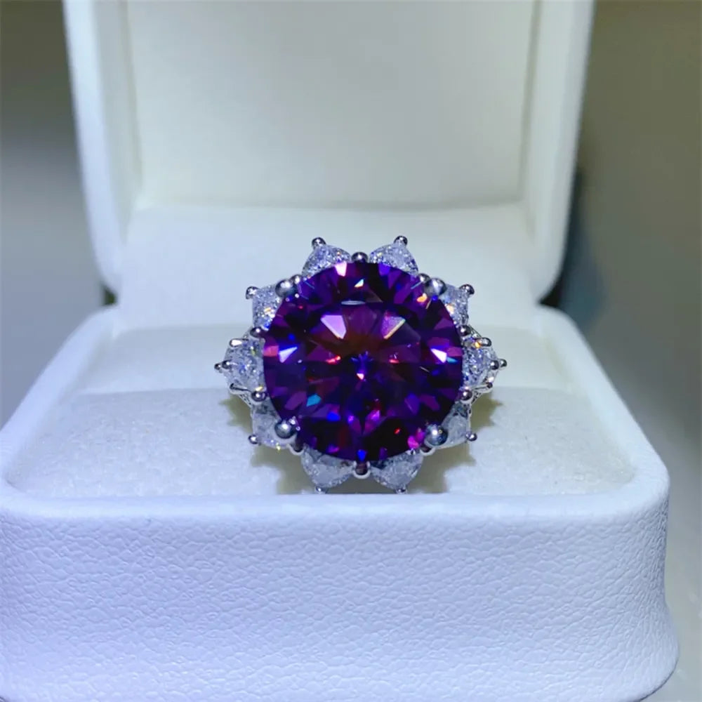 10 Carat Moissanite 925 Sterling Silver Flower Shape Ring - VAleG