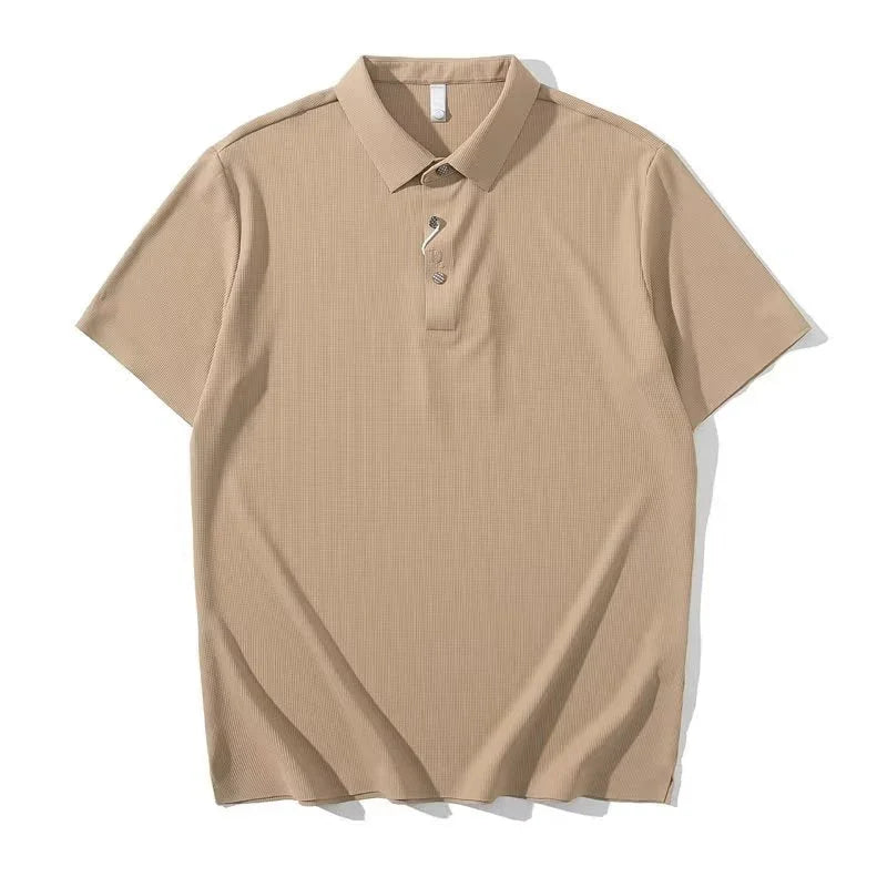 Plus Men's Embroidered Striped Short Sleeved Shirt - VAleG