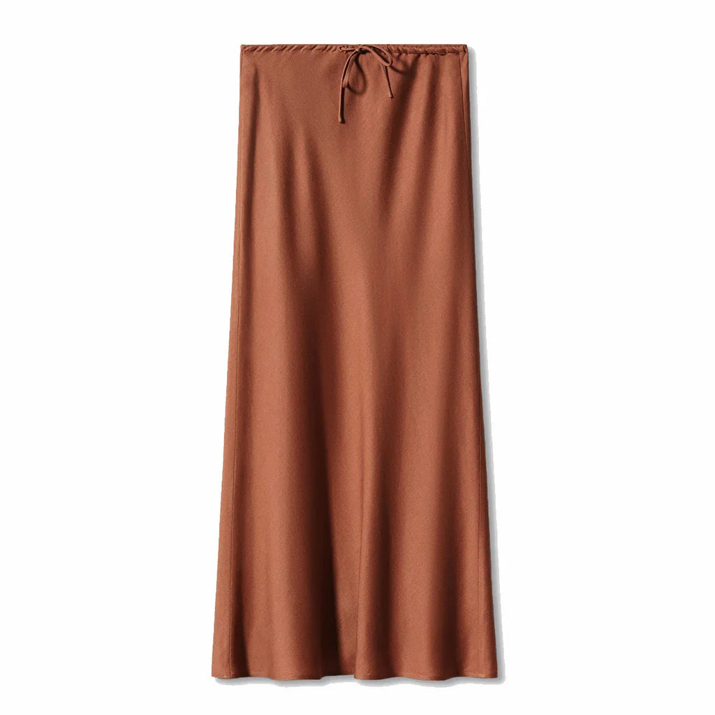 High Quality Satin Dress High Waist Drawstring Lace-up Solid Skirt Women - VAleG