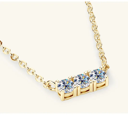 925 Sterling Silver Inlaid Moissanite Bar Necklace - VAleG