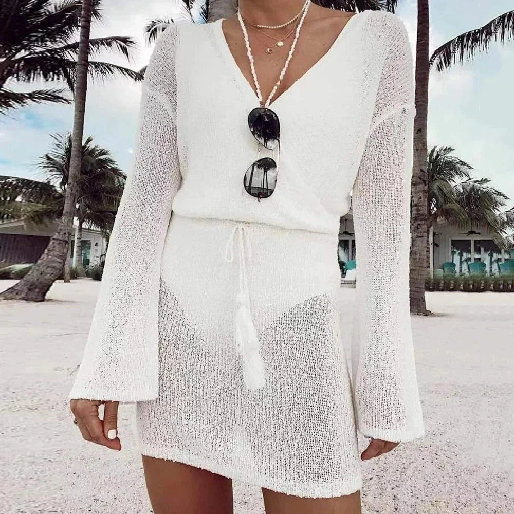 V-neck Sweater Sunscreen Beach Dress - VAleG