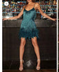 Sexy Tassel Sequins Feather Summer Mini Dress Women V Neck Spaghetti Strap Stitching Dresses Female Elegant Evening Party Club Dress - VAleG