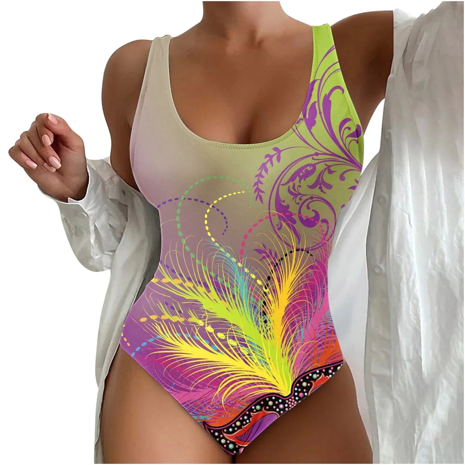 Women's Seaside Beach Swimsuit 3D Contrast Color One-piece Swimsuit - VAleG