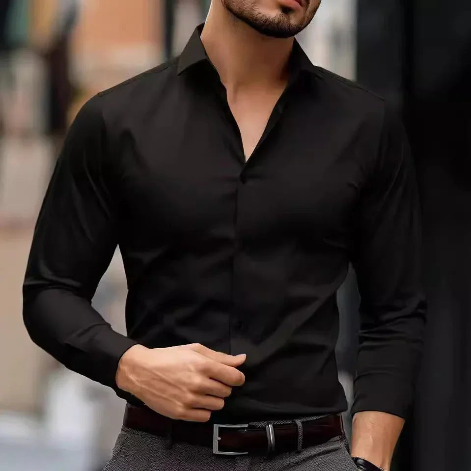 Business Lapel Shirt Solid Color Long Sleeve Casual - VAleG