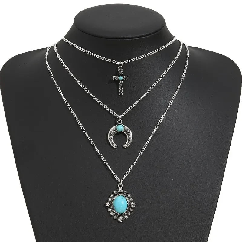 Artificial Turquoise Alloy Three-Layered Necklace - VAleG