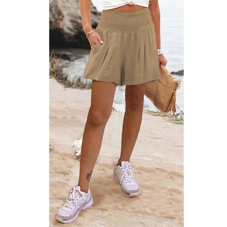 European And American Solid Color High Waisted Shorts Casual Pants - VAleG
