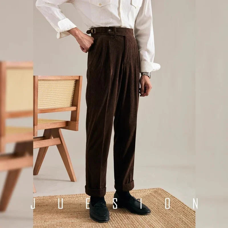 Autumn And Winter Corduroy Suit Pants Man Pair Pleated Design Loose Straight - VAleG