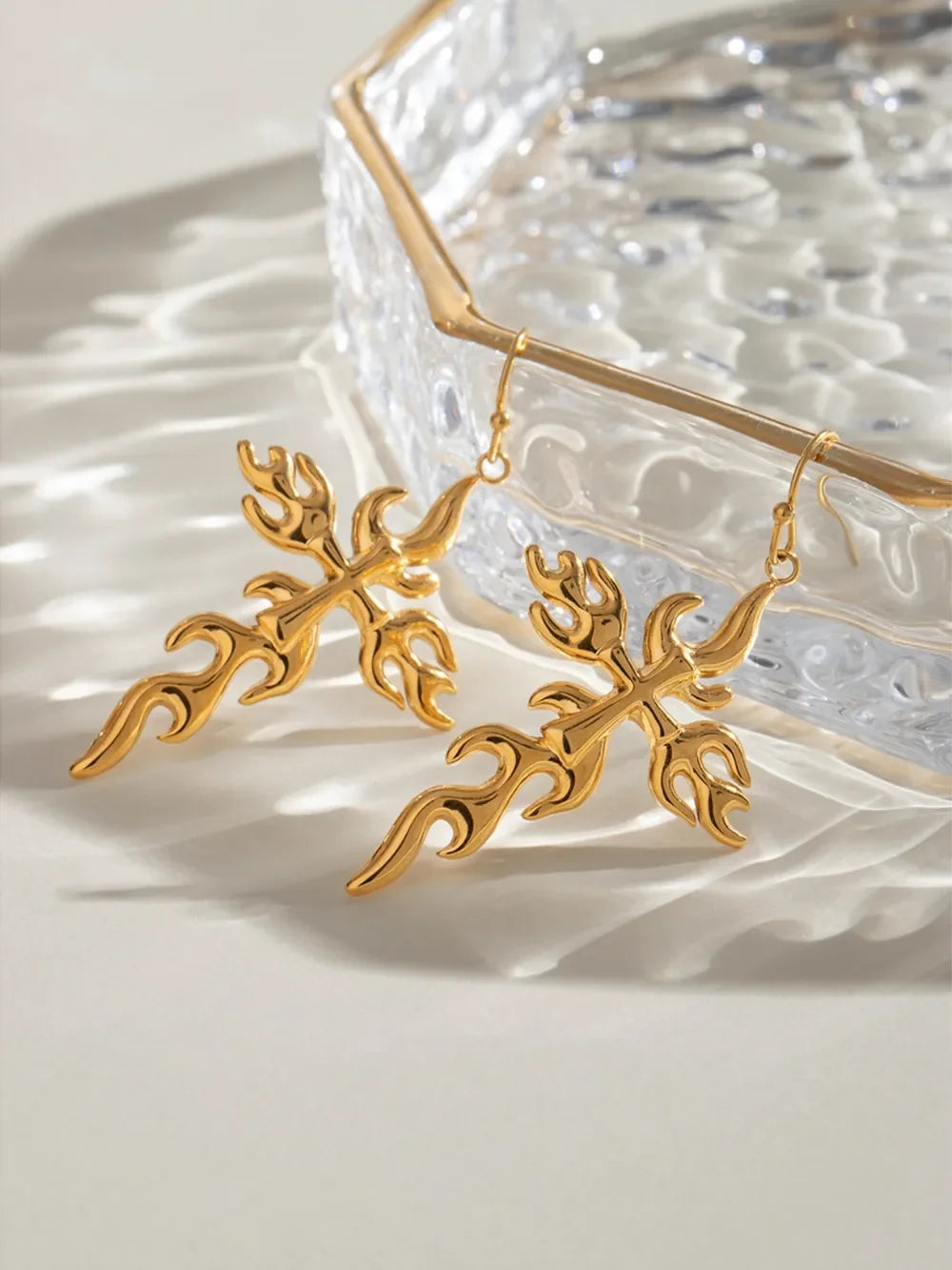 18K Gold-Plated Stainless Steel Cross Earrings - VAleG