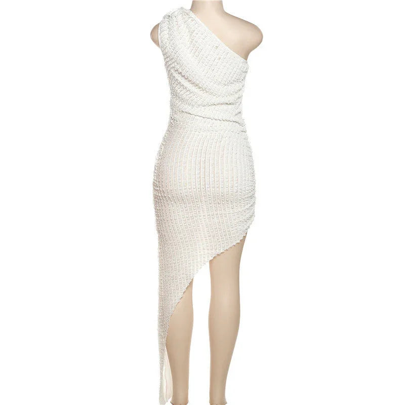 Fashion Shoulder Sleeve Irregular Hem Dress - VAleG