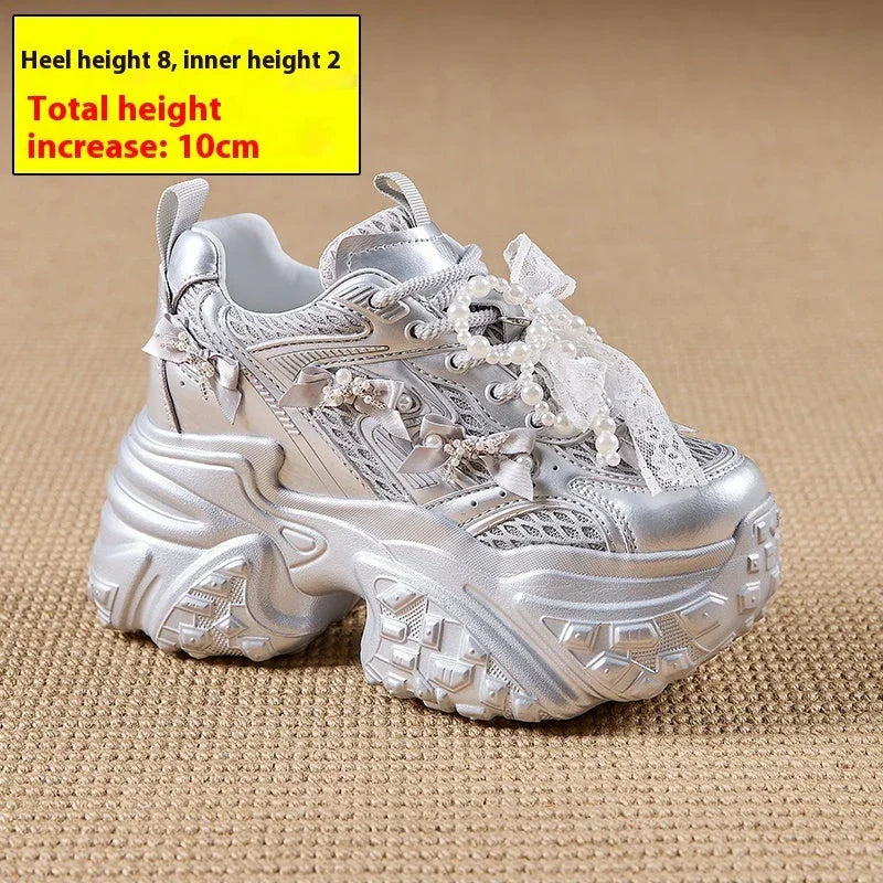 Mesh Surface Breathable Casual Versatile Thick Bottom Height Increasing Shoes - VAleG