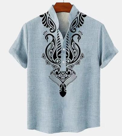Men's Shirt Digital 3D Printing Linen Short Sleeve - VAleG