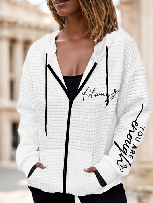 Letter Print Zipper Dual Pockets Hoodie VAleG