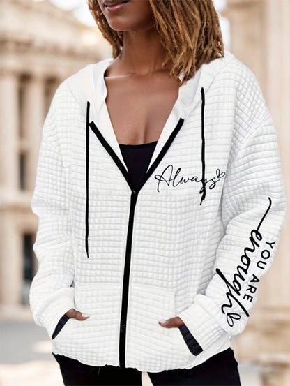 Letter Print Zipper Dual Pockets Hoodie - VAleG