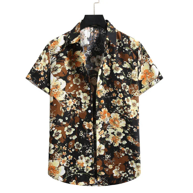 Lapel Cotton Slim-fit Printed Bamboo Shirt - VAleG