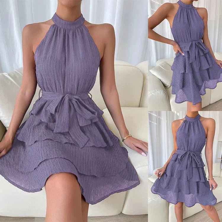 Women's Halterneck Dresses Sleeveless Ruffle Dress - VAleG