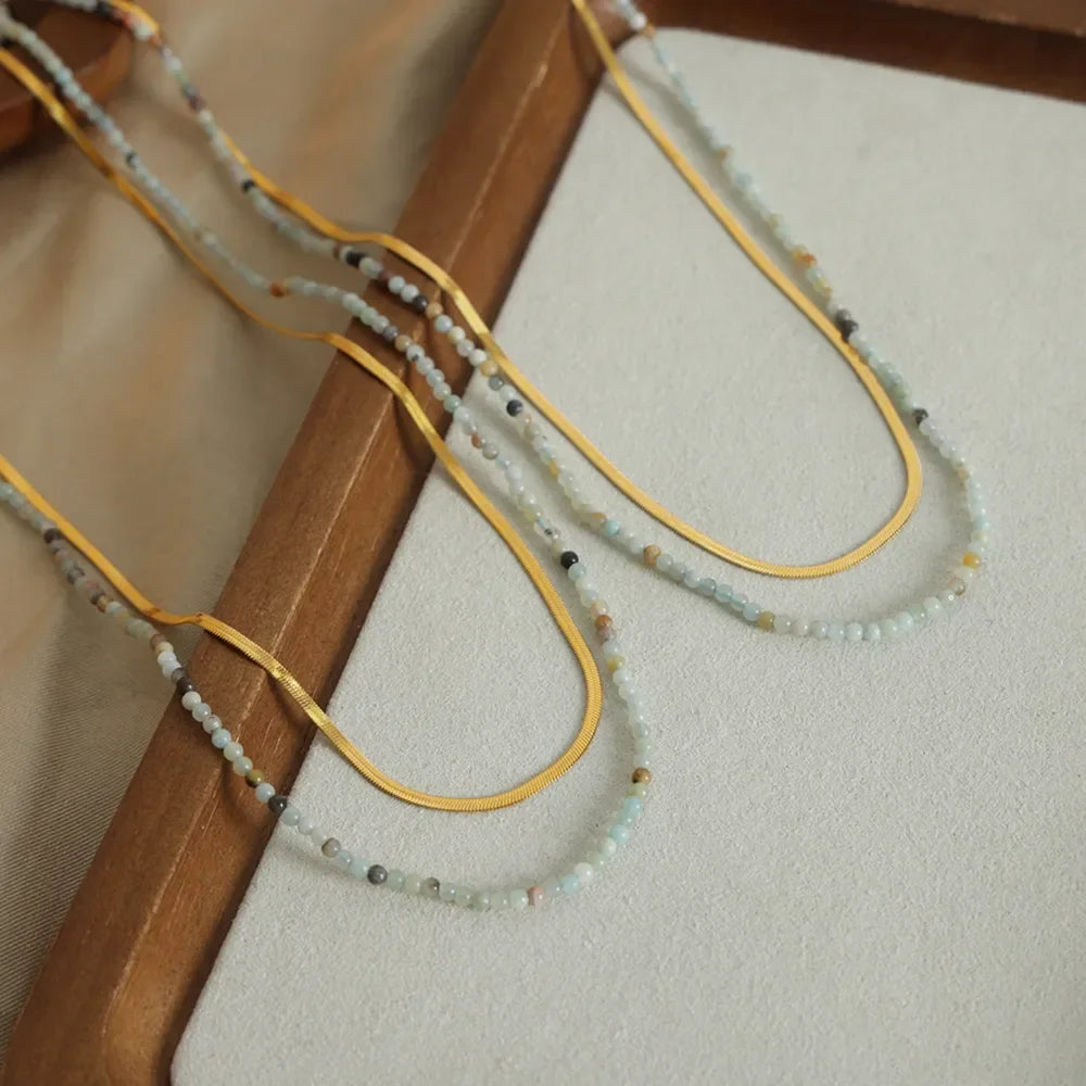 Beaded Titanium Steel Double-Layered Necklace - VAleG