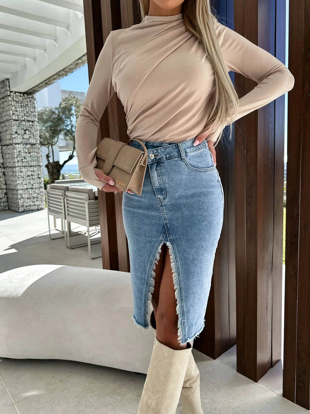 Split Fashion Casual Solid Denim Buttocks Skirt - VAleG