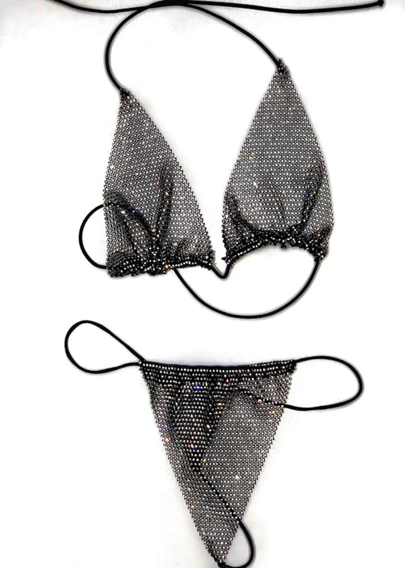 Beach Rhinestone Mesh Bikini Set - VAleG