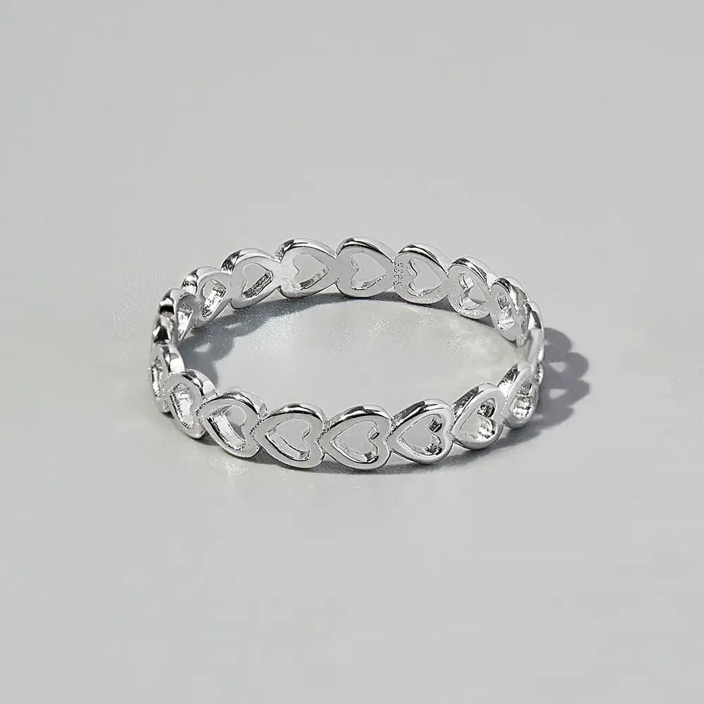 925 Sterling Silver Heart Link Ring - VAleG