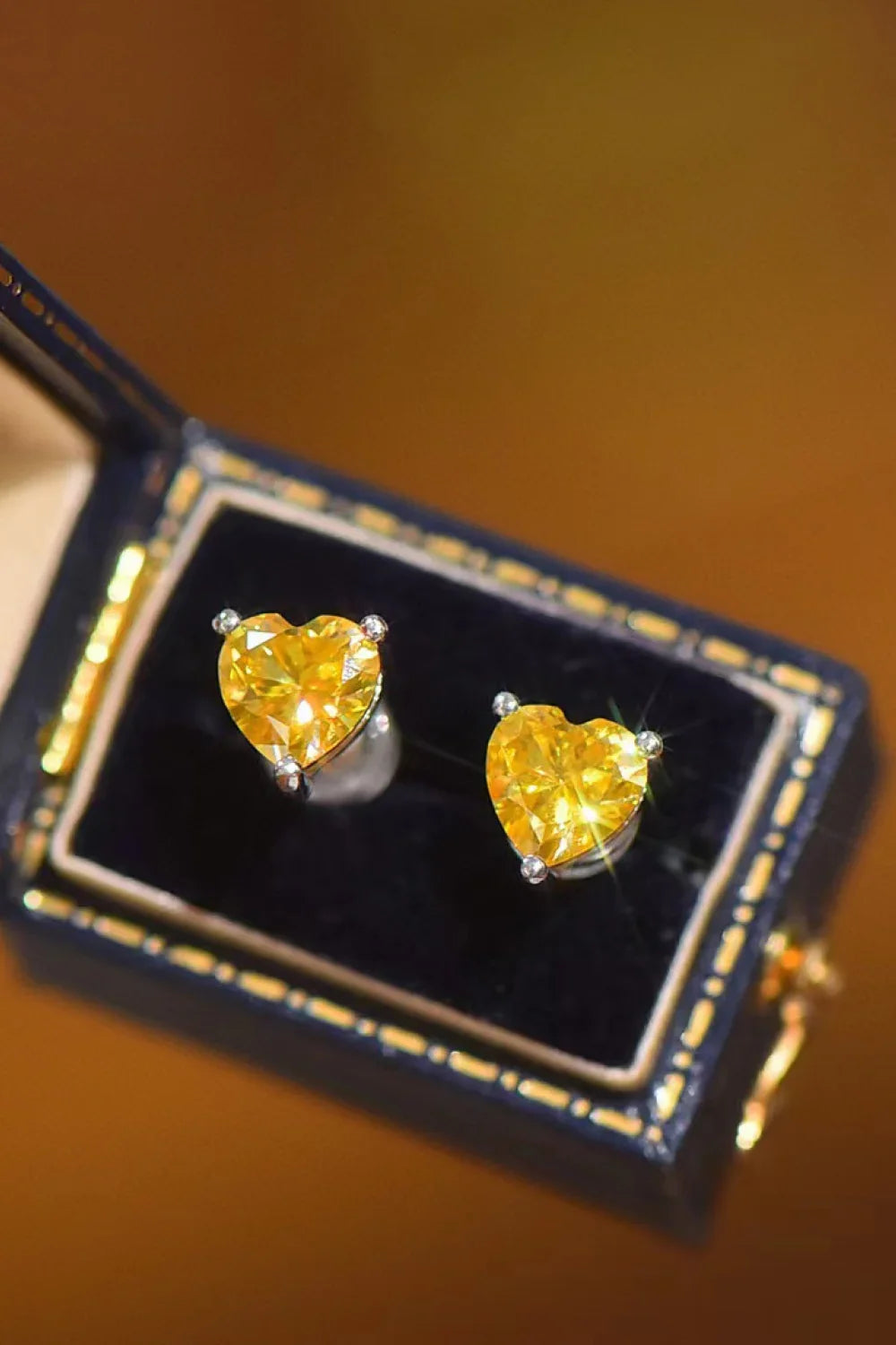 2 Carat Yellow Heart Moissanite Platinum-Plated Earrings - VAleG