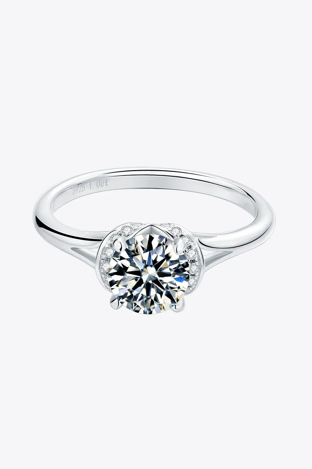 1 Carat Moissanite 925 Sterling Silver Split Shank Ring - VAleG