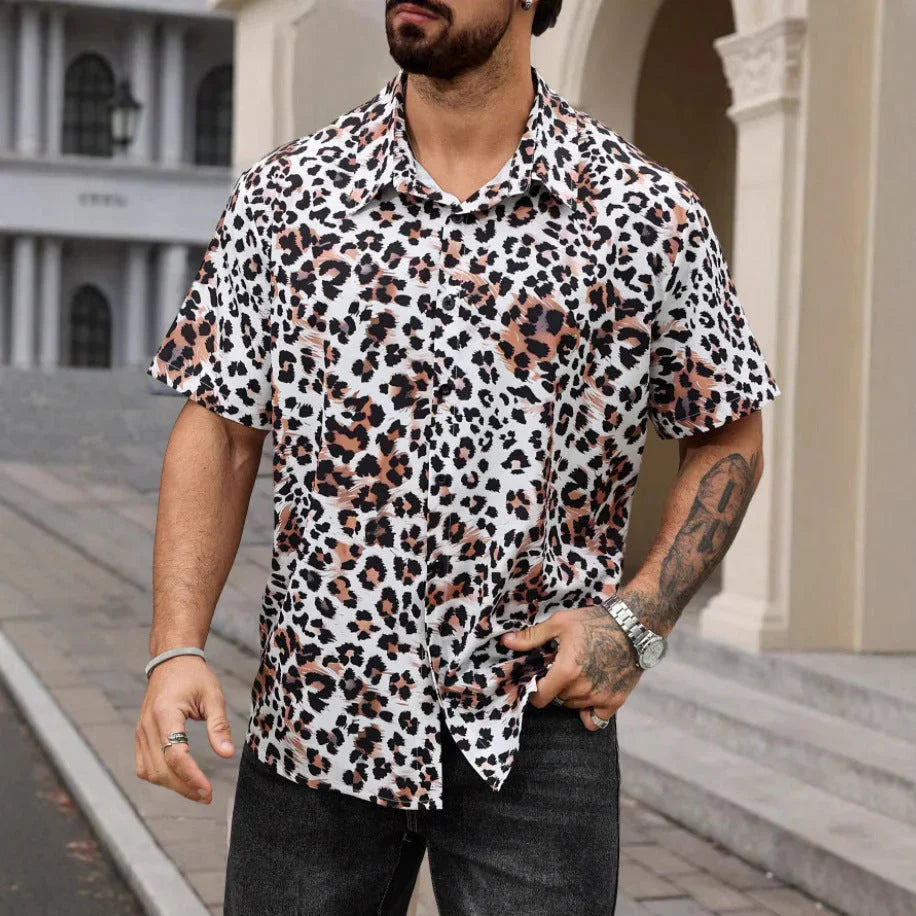 Four-sided Elastic Leopard Print Shirt Men - VAleG