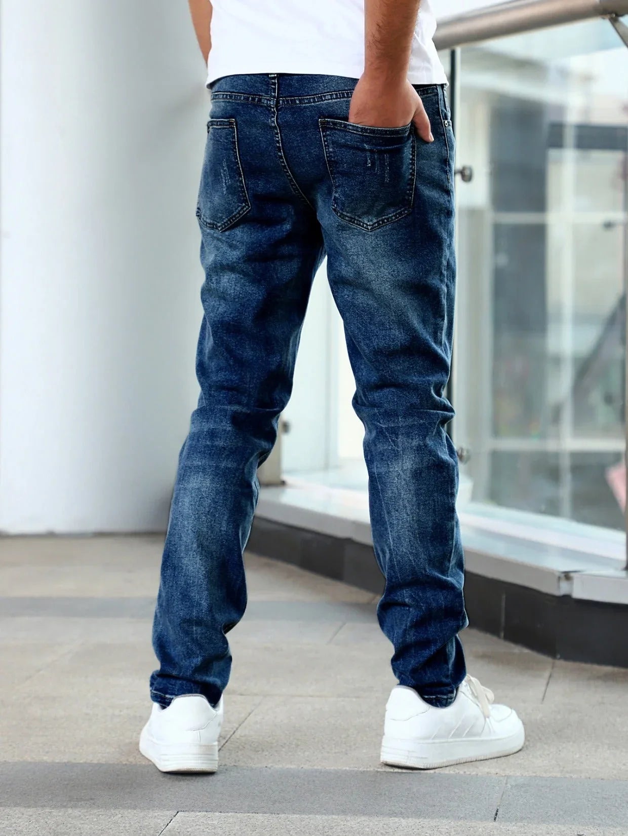 Slim Fit Stretch Men's Youth Blue Casual Pants - VAleG