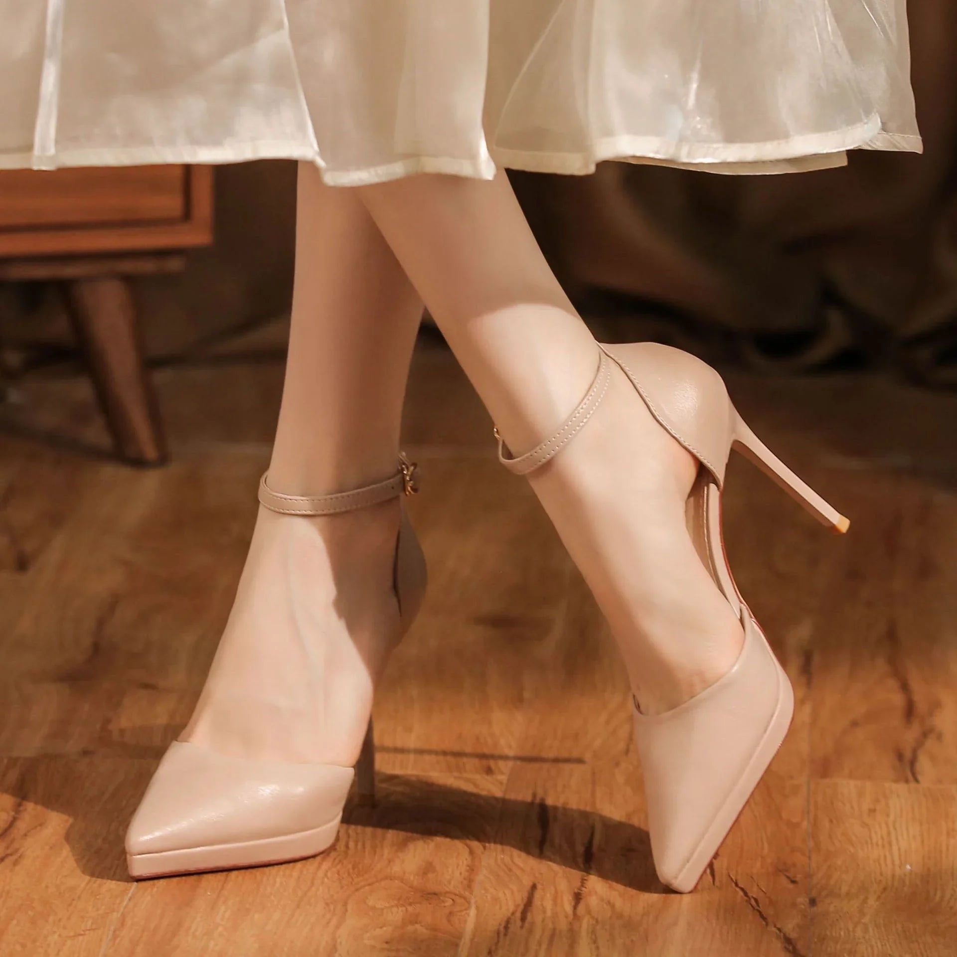 Leather Ankle-strap Stilettos High Heels - VAleG