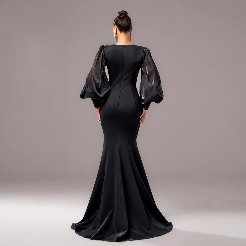 Long Sleeve Round Neck Banquet Applique Sheath Fishtail Dress - VAleG