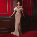 Feather Raglan Large Slit Sexy Fishtail Evening Dress - VAleG
